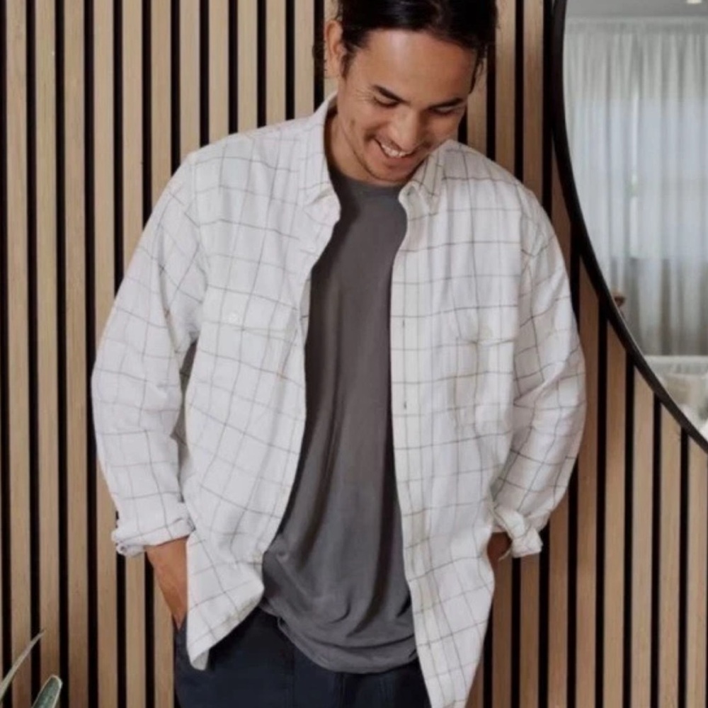 Everlane The Brushed Flannel Shirt Windowpane White Men’s Medium Button Down